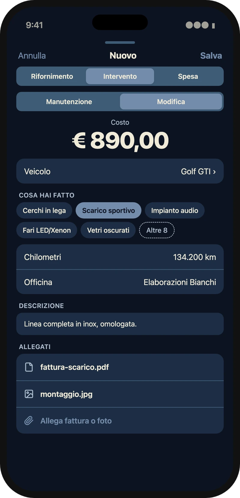 Nuova modifica con allegati